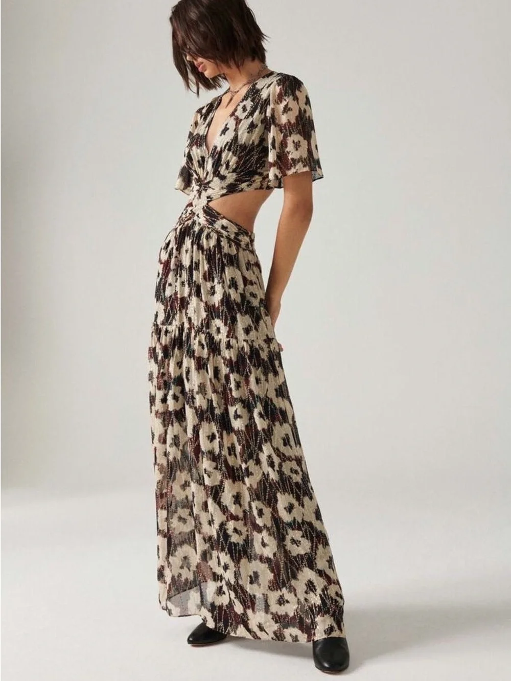 Ba&sh Kandy Maxi Dress Metallic Floral Cut Out size Medium - Picture 1 of 12